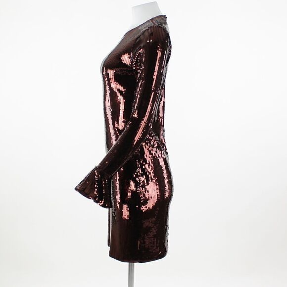 Michael Michael Kors Sequin Cordovan Long Sleeve Dress in Burgundy - Picture 5 of 6